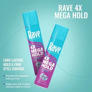 Rave 4X Mega Shine Hold Enhancing Unscented Hair Spray, 11 oz, pack of 2 - Picture 1 of 5