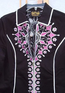 Chaqueta Bob Mackie Usable Art Negra Rosa Blanca Bordada Flores XS Floral - Imagen 1 de 3