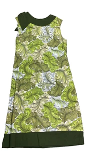 Vintage 60's Dress Women's M Green Feather Print Sleeveless Knit Shift - Picture 1 of 15