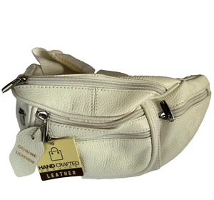 GÜRTELTASCHE HÜFTTASCHE AUS ECHTEM GENARBTEM LEDER CREMEWEISS 6 TASCHEN MIT REISSVERSCHLUSS 13"x5" - Bild 1 von 9