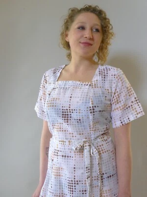  Vintage unused 70s 14 L midi day dress brown spots white belt NWOT - Image 1 of 4