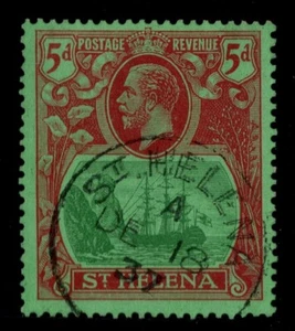 St. Helena 1927 GV SG103, 5d green & deep carmine/green, 18.12.1937 cancel Used - Picture 1 of 2