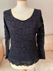 CHALOC Sexy Ladies Lace Shirt Size 42 Black Double Layered Crew Neck Long Sleeve