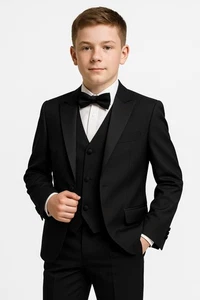 Sirri Jungen schwarz Smoking Anzug 4-teilig & 5-teilig formell Set Pageboy Abendessen Outfit - Bild 1 von 2