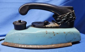 Vintage Metal Tin Child's Toy Clothes Iron Westinghouse Aqua Colored w/dials - Picture 1 of 10
