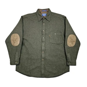 Pendleton Wool Shirt Mens L Elbow Patch Button Up Outdoor Flannel Made In USA - Picture 1 of 12