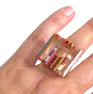 Anillo Sobral Rio+20 Borboleta Multicolor Rayas Mariposa Hecho por Artista Talla 8 - Imagen 1 de 7