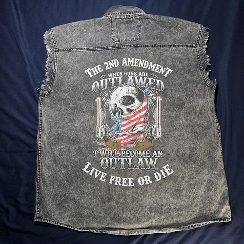 Gilet biker pelle Supreme denim uomo s modifica grande lavaggio acido sbiadito