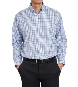 Kirkland Signature Men’s Traditional Fit Navy White Twill Plaid sz. 18 x 36/37 - Picture 1 of 5