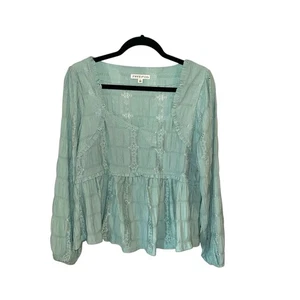 Frye and Co. grüner Boho Cottage Western Pullover Langarm Bluse Gr. Large - Bild 1 von 8
