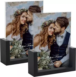 5x7 Picture Frame Set of 2, Black Rustic Wooden Photo Frames 5 by 7 Inch with HD - Picture 1 of 12