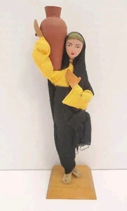 Vintage Judaica Sabra Israel Hand Made Doll Woman Carrying Water Vessel Vase - Picture 1 of 6