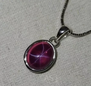 28.39Ct+ Pink Star Ruby Pendant Birthday Gift For Men & Women 925 Silver Jewelry - Picture 1 of 5