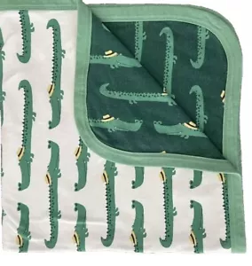 IKEA RORANDE Alligator Crocodile Baby Blanket Green White 100% Cotton 34”x30” - Picture 1 of 5