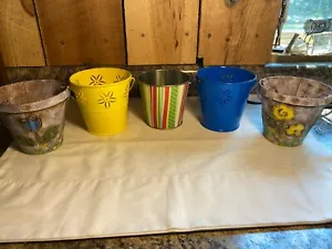 Lot of 5 Small Decorative Tin Buckets Pails - Picture 1 of 10