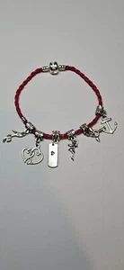 Charm bracelet - Faux red leather with 6 dangle charms - Picture 1 of 4