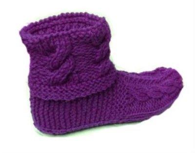 Vertical Braided Cuff Slippers Booties Printed Knitting Pattern   - Image 1 of 4