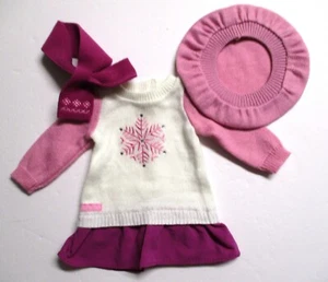 American Girl Snow Good To See You Sweater Dress Pink Beret & Purple Scarf - Picture 1 of 2
