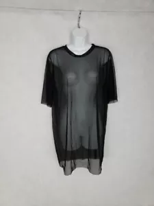 MESH WEAR NYC Sheer Mesh Long Top Womens XL Round Neck Black Netting - Picture 1 of 5