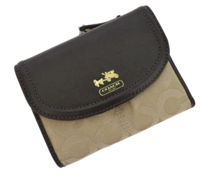 New NWT Coach Madison Khaki Brown Signature and Saffiano Leather Trifold Wallet - Picture 1 of 8