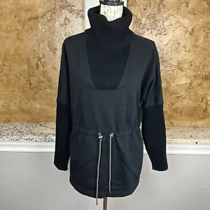 Varley Cavello Longline Sweatshirt Womens Small Drawstring Turtleneck Black - Picture 1 of 9