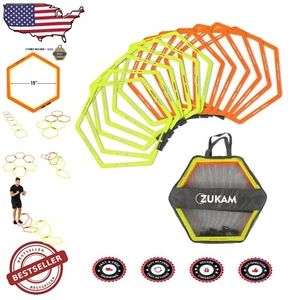 12 Hexagon Agility Rings Set for Speed Training - Waterproof Carry Bag Included - Picture 1 of 7