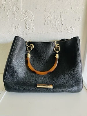 Andrew Marc Purse Black Handbag Tote Faux Leather Classic Dressy Gold Plate - Image 1 of 4