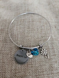 1 Year Anniversary ❤️ Expandable Silver Bangle Bracelet w/ 4 Charms - Picture 1 of 6