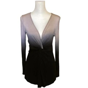 Venus women’s black & grey hombre blouse w/cinched waist and deep V-neck. Size M - Picture 1 of 6