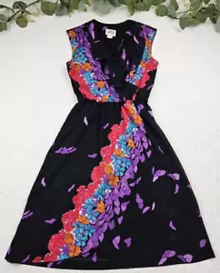 VTG 70's PBJ Black and Floral Short Sleeve Dress Size S/M - Picture 1 of 8