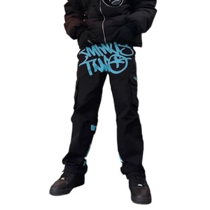 Y2K Salopette Uomo Donna Punk Streetwear Hip Hop Rock Dritto Gamba Larga Pantaloni - Foto 1 di 32