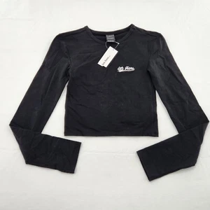 iets frans Damen Größe Small Schwarz Langarm Cropped T-Shirt - Bild 1 von 7