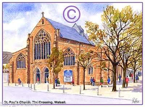 ST.PAUL'S CHURCH, WALSALL WATERCOLOUR ARTISTS PRINT GREETINGS CARD 8"x 6" - Picture 1 of 1