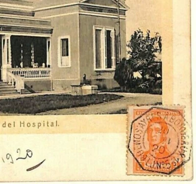 ARGENTINA Postcard FRANCE PAQUEBOT Cancel 1920 Transatlantic HOSPITAL PPC MS1376 - Image 1 of 4