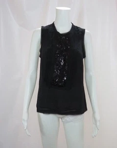 Vince Black Silk beading Detail Distressed Sleeveless Blouse Top Size 6 - Picture 1 of 11