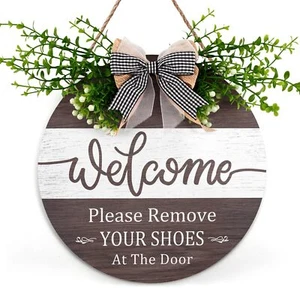 Please Remove Your Shoes Sign 12" Wood Plaid Bowknot Entryway Decor - Picture 1 of 7