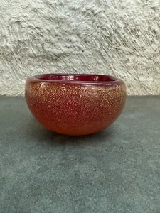 Carlo Scarpa Venini Sommerso Bollicine Red Gold Leaf Bowl Murano Glass 4 3/4" - Picture 1 of 9