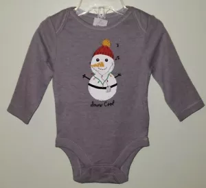 Old Navy Boys 0-3 3-6 12-18 MONTHS Long Sleeve Bodysuit SNOWMAN Snow Cool #16821 - Picture 1 of 3