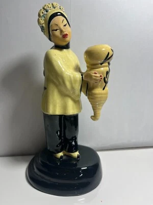 Vintage 9" gelbe Joy Ming chinesische Frau Vase von Walter Wilson aus Kalifornien - Bild 1 von 4