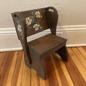 Hand Made Wood Child's Step Stool Chair Seat Hand Painted Shelley Vintage 1988 - Picture 1 of 15