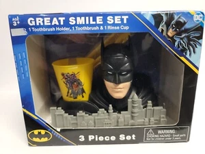 DC Comics Batman Amazing Smile 3 Piece Set Toothbrush Rinse Cup & Holder New 3+ - Picture 1 of 3