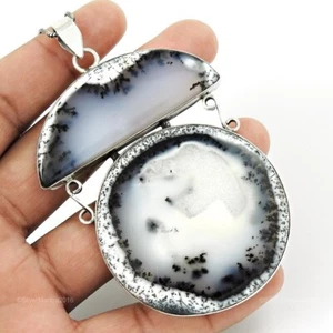 Dendrite Opal Gemstone Wife Wedding Bezel Art Deco Pendant 925 Sterling Silver - Picture 1 of 7