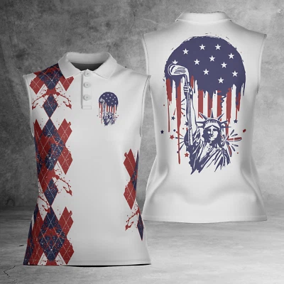 Estatua de la Libertad 4 de julio Mujeres Ropa de golf Mujeres Polo Sin mangas XS-4XL Foto 1 de 4