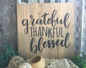 GRATEFUL THANKFUL BLESSED Sign Inspirational Entry Wall Decor Rustic Wood HP 12" - Picture 1 of 7