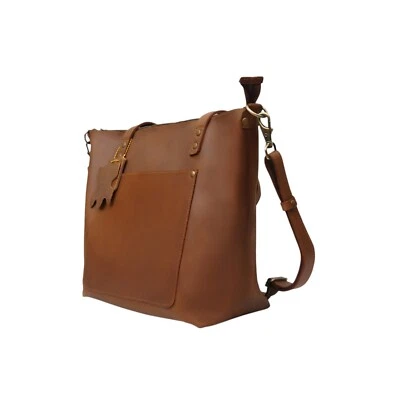 Genuine Brown Leather Women Vintage Tote Cross Body Strap  Zipper - Image 1 of 4