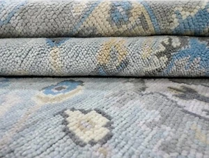 Hand Knotted Oushak Modern 9x12 Sky Blue 100% Wool Floral Rug for Home & Office - Picture 1 of 6