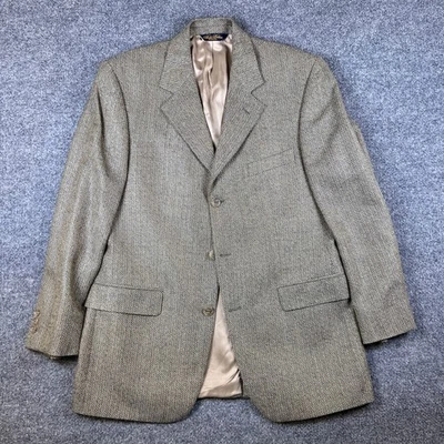 Blazer masculino Brooks Brothers tweed 40R marrom lã de seda jaqueta de três botões - Imagem 1 de 4