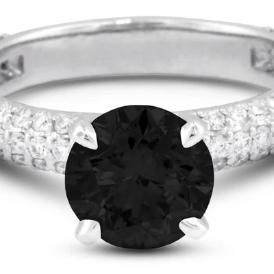 4.81ct tw Black Round Brilliant Natural Certified Diamonds 18k Gold Accent Ring - Image 1 of 4