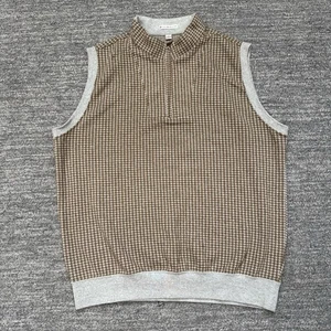 Peter Millar Pullover Weste Herren Large braun Hahnentritt Baumwolle 1/4 Reißverschluss Golf adrett - Bild 1 von 9