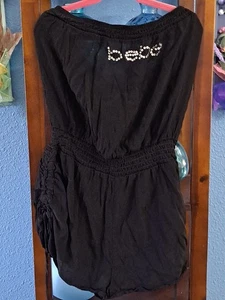 VTG BEBE Little Black Sleeveless Tube-Top Romper Sequined Logo Front Size M - Picture 1 of 6